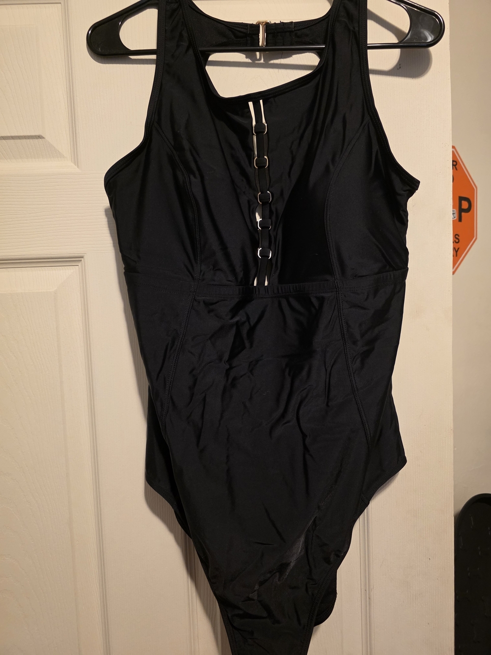 St. John's Bay Black One-Piece Swimsuit with Ring Detail